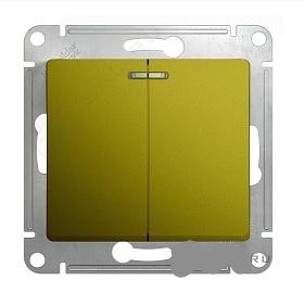 Schneider Electric Glossa Фисташковый Выключатель 2-клавишный с подсветкой схема 5а, 10AX, механизм IP20 скрытая установка GSL001053