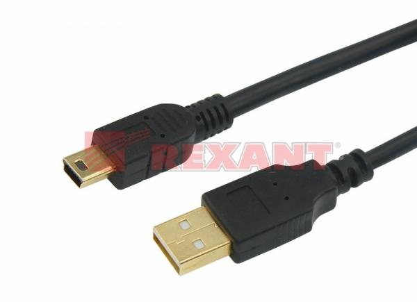 Шнур  mini USB (male) - USB-A (male)  1.8M  GOLD  с ферритами  REXANT 18-1134-1
