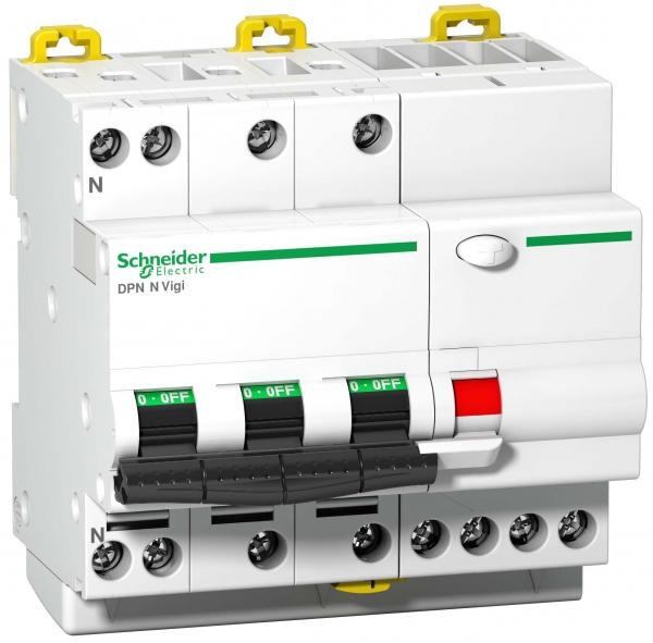 Дифференциальный автомат  4П  10А   30мA  Schneider Electric  Acti9  характеристика С  тип АС  DPN N VIGI 4П 6кА 10А C 30мА AC A9D31710
