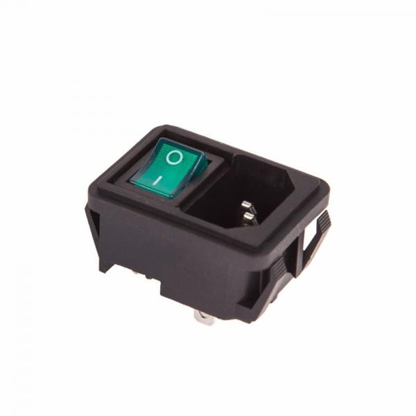 Выключатель клавишный 250V 10А (4с) ON-OFF зеленый с подсветкой и штекером C14 3PIN  (RWG-112)  REXANT 36-2273