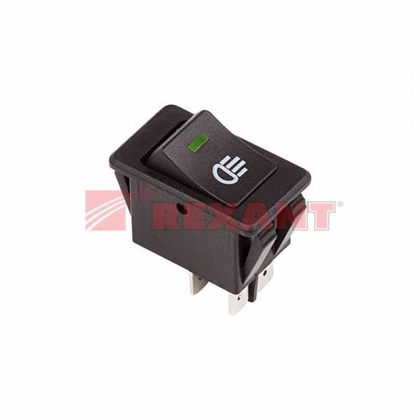 Выключатель клавишный 12V 35А (4с) ON-OFF  с зеленой LED подсветкой  (ASW-17D)  REXANT 36-4441