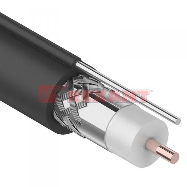Кабель RG-11U (75 Ом), CCS/Al/Al 83 % + ТРОС*1 (бухта 305 м) черный (OUTDOOR) REXANT 01-3021