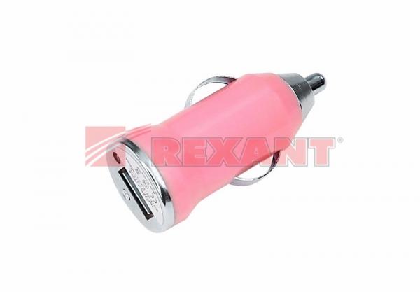 Автозарядка в прикуриватель USB small (АЗУ) (5V, 1 000mA) розовая блистер 18-1931