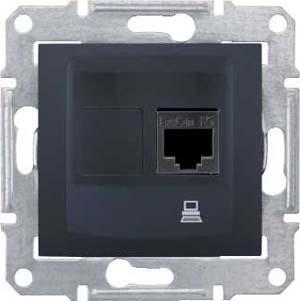 Schneider Electric Sedna Графит Розетка механизм компьютерная 1-местная RJ45 категория 5e, экранированная STP с пружинными зажимами IP20 скрытая установка SDN4500170