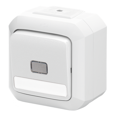 Переключатель одноклавишный ABB Variant+ IP54 с прозрачной линзой и полем для надписи белый