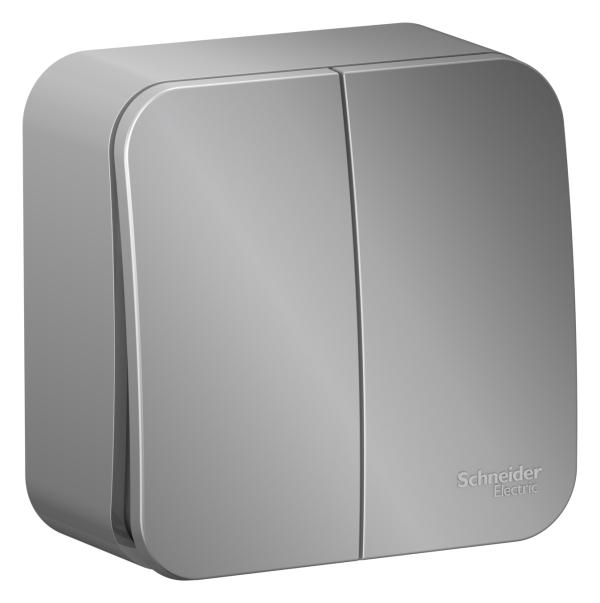 Schneider Electric  BLANCA  Алюминий  Выключатель 2-клавишный (cхема.5) изолирующая пластина, 10А, 250B,  открытая установка BLNVA105013