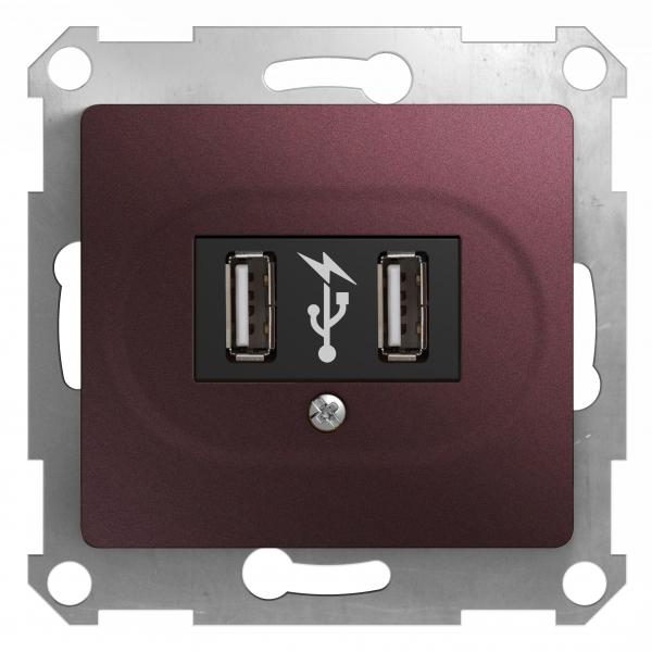 Schneider Electric Glossa Баклажановый Розетка USB, 5В/1400 мА, 2 х 5В/700 мА механизм IP20 скрытая установка GSL001132