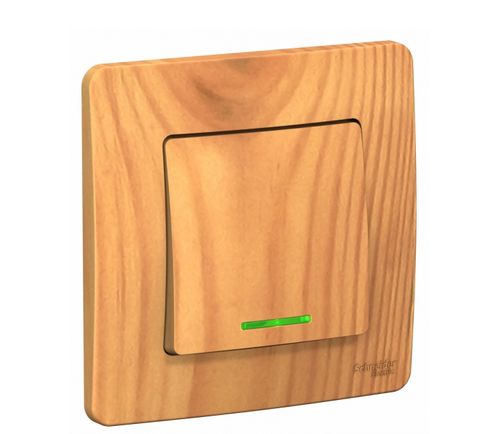 Schneider Electric  BLANCA  Ясень  Выключатель 1-клавишный (cх.1) с подсветкой, 10А, 250B, скрытая установка BLNVS010115