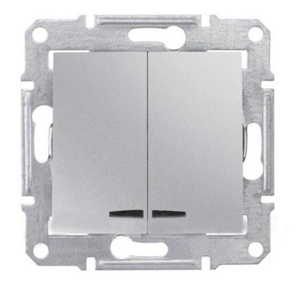 Schneider Electric Sedna Алюминий Выключатель механизм 2-клавишный с синей подсветкой 10А IP20 скрытая установка SDN0300360