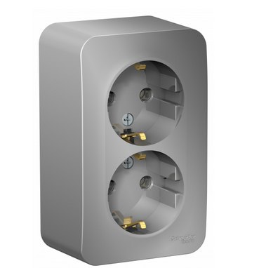 Schneider Electric  BLANCA  Алюмин.  Розетка 2-местная с заземляющими контактами без шторок 16А, 250В, открытая установка BLNRA010203
