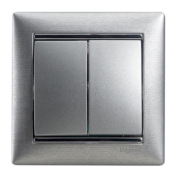 Legrand Valena  Алюминий  Выключатель механизм 2-клавишный 10А 250В  /770105