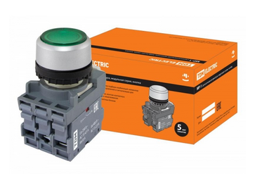 Кнопка MP1-21G(LED) в сборе d22мм/24В 1з+1р зеленая TDM