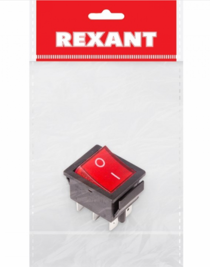 Выключатель клавишный 250V 15А (6с) ON-ON красный  с подсветкой (RWB-506, SC-767)  REXANT Индивидуальная упаковка 1 шт 36-2350-1