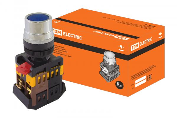 Арматура светосигнальная ABLF-22 (синяя) неон кнопка 1з+1р d22mm 240B TDM